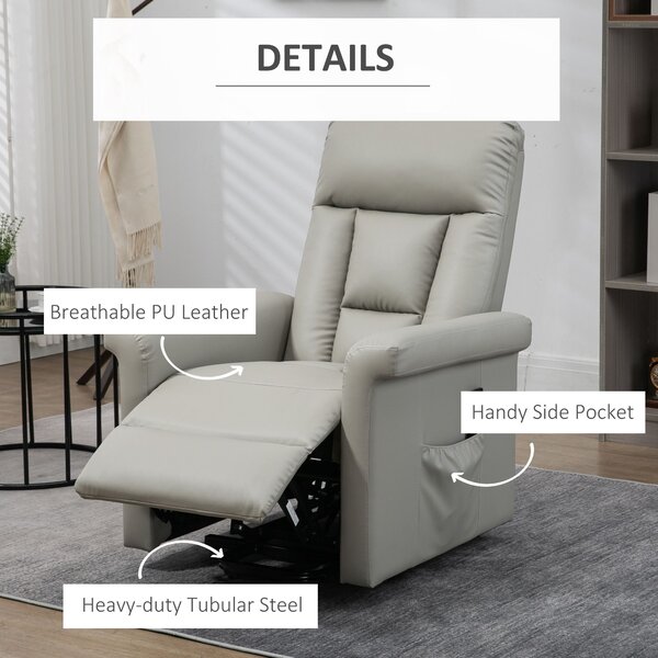 HOMCOM Power Lift Chair, PU Leather Recliner Sofa Chair for Elderly with Remote Control, Side Pocket, Grey Aosom UK