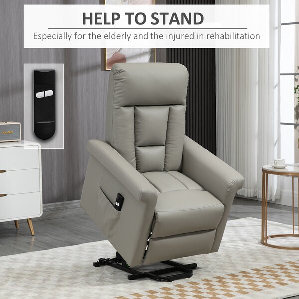HOMCOM Power Lift Chair, PU Leather Recliner Sofa Chair for Elderly with Remote Control, Side Pocket, Grey Aosom UK