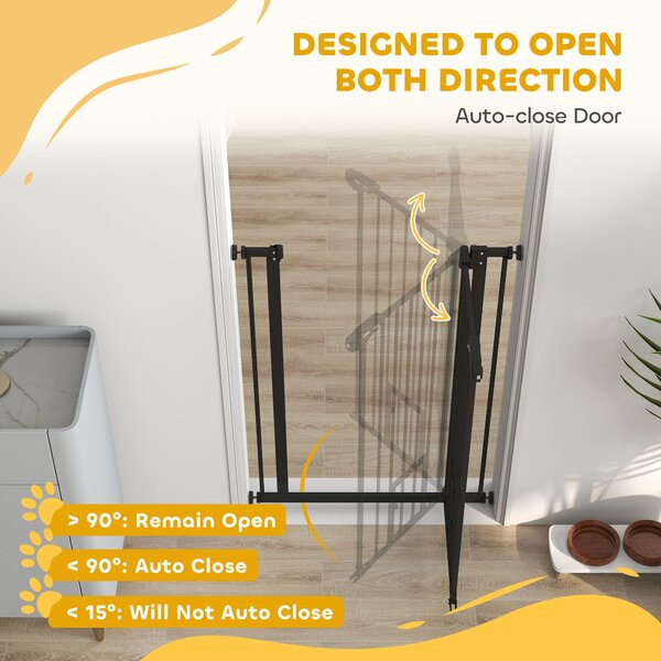 PawHut Extra Tall Dog Gate with Cat Door, Pet Safety Gate for Doorways Stairs with Auto Close Double Locking, 104H x 74-80W cm, Black Aosom UK