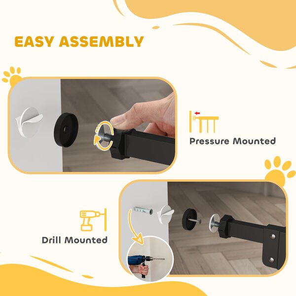 PawHut Extra Tall Dog Gate with Cat Door, Pet Safety Gate for Doorways Stairs with Auto Close Double Locking, 104H x 74-80W cm, Black Aosom UK