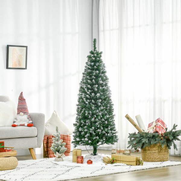 HOMCOM 5' Tall Prelit Pencil Slim Artificial Christmas Tree w/ Realistic Branches, 250 Colourful LED Lights & 408 Tips, Xmas Decoration Aosom UK