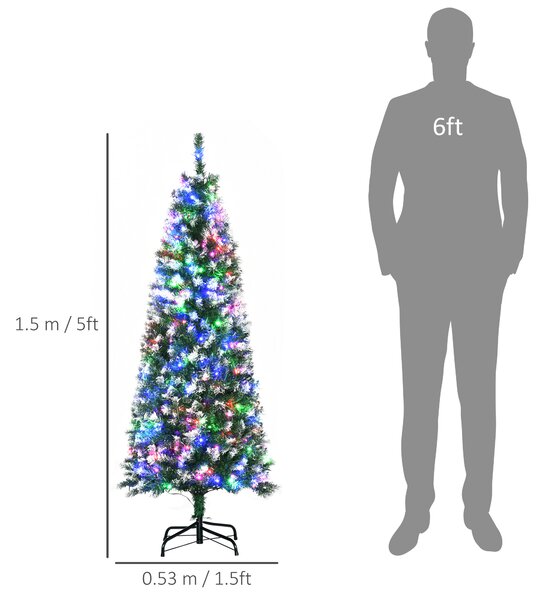HOMCOM 5' Tall Prelit Pencil Slim Artificial Christmas Tree w/ Realistic Branches, 250 Colourful LED Lights & 408 Tips, Xmas Decoration Aosom UK
