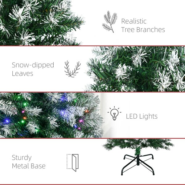 HOMCOM 5' Tall Prelit Pencil Slim Artificial Christmas Tree w/ Realistic Branches, 250 Colourful LED Lights & 408 Tips, Xmas Decoration Aosom UK