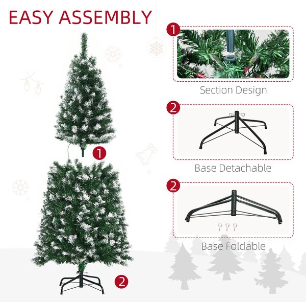 HOMCOM 5' Tall Prelit Pencil Slim Artificial Christmas Tree w/ Realistic Branches, 250 Colourful LED Lights & 408 Tips, Xmas Decoration Aosom UK