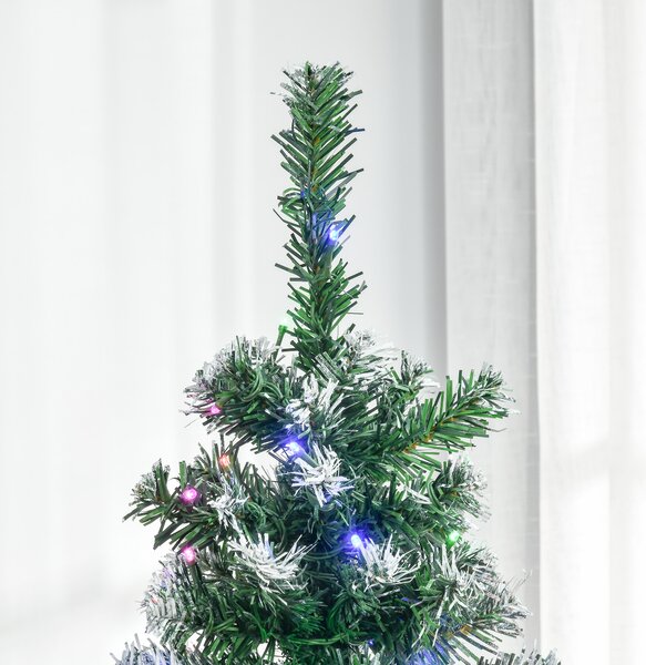HOMCOM 5' Tall Prelit Pencil Slim Artificial Christmas Tree w/ Realistic Branches, 250 Colourful LED Lights & 408 Tips, Xmas Decoration Aosom UK