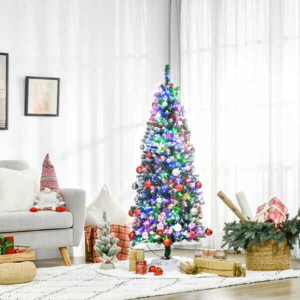 HOMCOM 5' Tall Prelit Pencil Slim Artificial Christmas Tree w/ Realistic Branches, 250 Colourful LED Lights & 408 Tips, Xmas Decoration Aosom UK