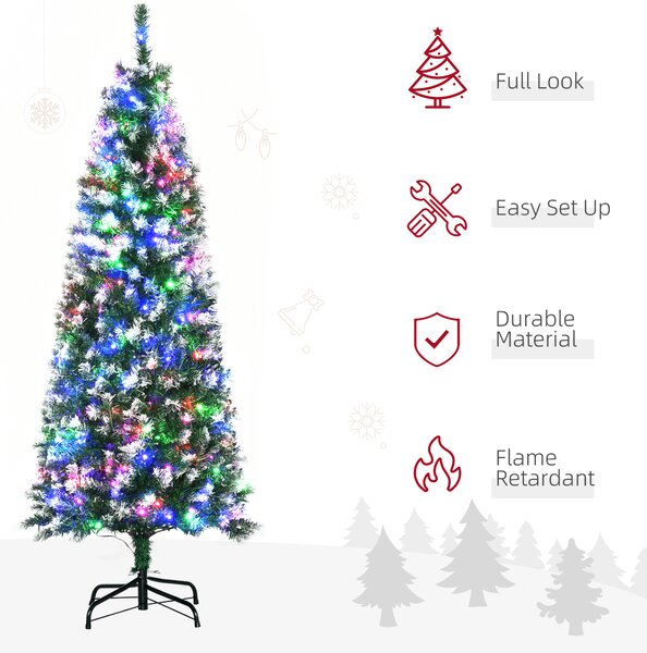 HOMCOM 5' Tall Prelit Pencil Slim Artificial Christmas Tree w/ Realistic Branches, 250 Colourful LED Lights & 408 Tips, Xmas Decoration Aosom UK