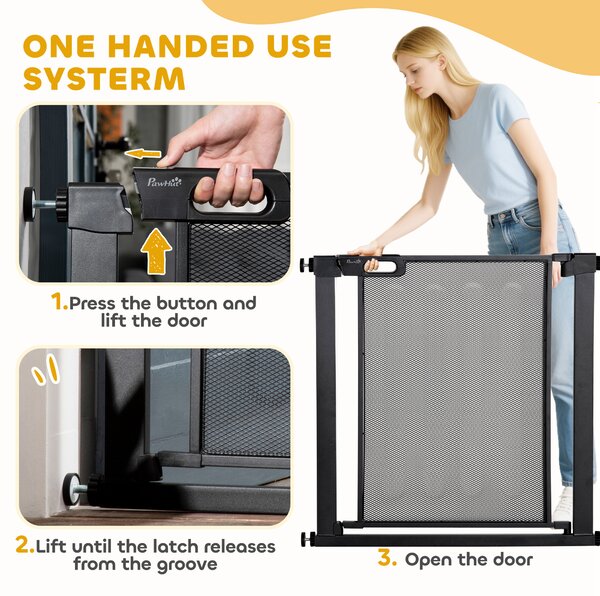 PawHut Pressure Fit Safety Gate for Doors and Stairs, Dog Gate with Auto Close, Pet Barrier for Hallways, with Double Locking Openings 75-82 cm Black