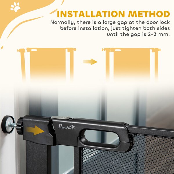 PawHut Pressure Fit Safety Gate for Doors and Stairs, Dog Gate with Auto Close, Pet Barrier for Hallways, with Double Locking Openings 75-82 cm Black