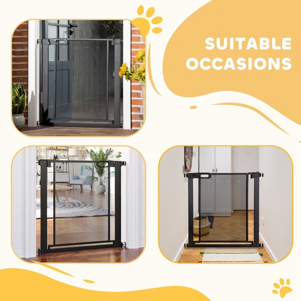 PawHut Pressure Fit Safety Gate for Doors and Stairs, Dog Gate with Auto Close, Pet Barrier for Hallways, with Double Locking Openings 75-82 cm Black