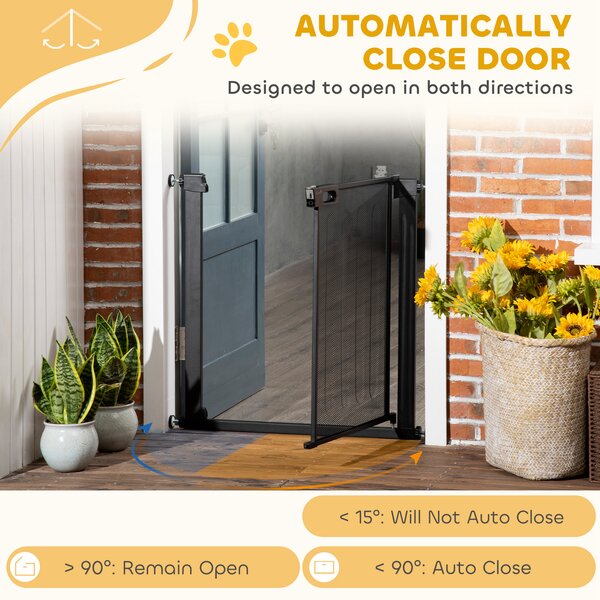 PawHut Pressure Fit Safety Gate for Doors and Stairs, Dog Gate with Auto Close, Pet Barrier for Hallways, with Double Locking Openings 75-82 cm Black