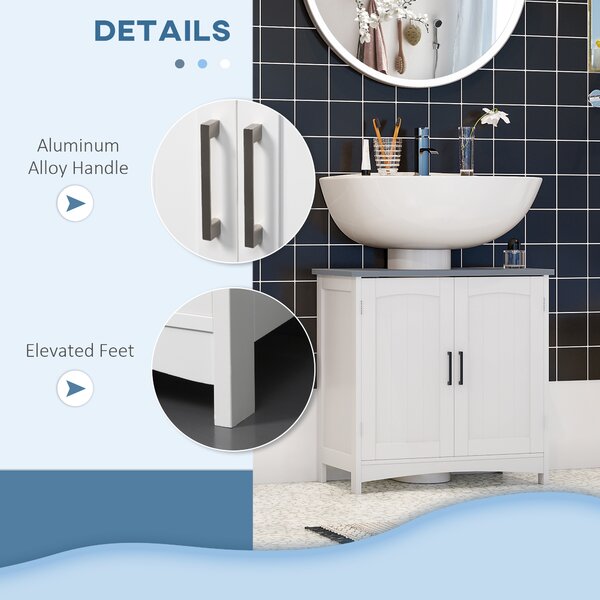 Kleankin Compact Vanity Unit: Double-Door Undersink Cabinet with Adjustable Shelves, Pedestal Style for Bathroom Storage, White Aosom UK