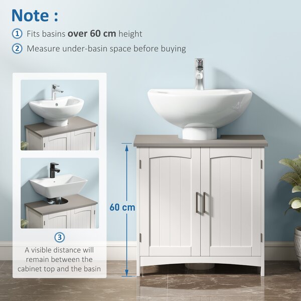 Kleankin Compact Vanity Unit: Double-Door Undersink Cabinet with Adjustable Shelves, Pedestal Style for Bathroom Storage, White Aosom UK