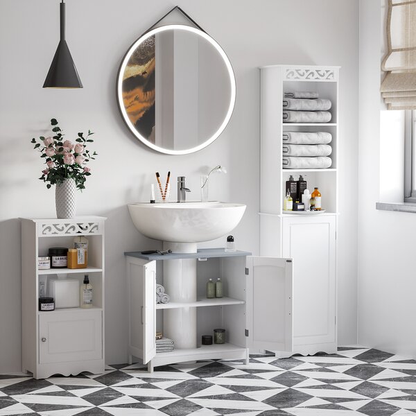 Kleankin Compact Vanity Unit: Double-Door Undersink Cabinet with Adjustable Shelves, Pedestal Style for Bathroom Storage, White Aosom UK