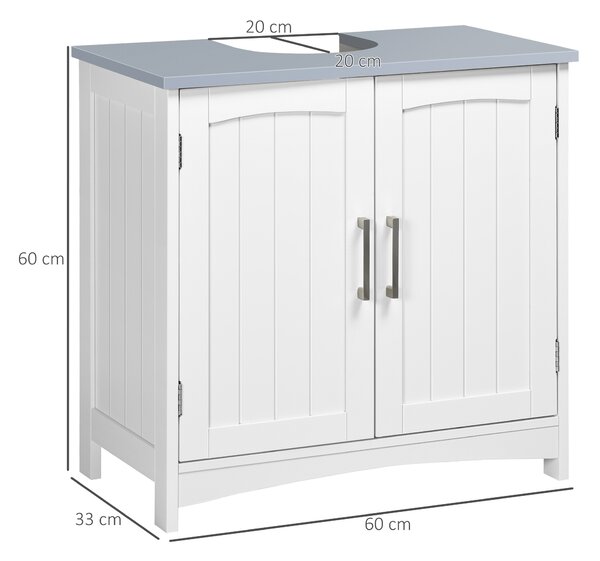 Kleankin Compact Vanity Unit: Double-Door Undersink Cabinet with Adjustable Shelves, Pedestal Style for Bathroom Storage, White Aosom UK