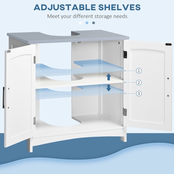 Kleankin Compact Vanity Unit: Double-Door Undersink Cabinet with Adjustable Shelves, Pedestal Style for Bathroom Storage, White Aosom UK