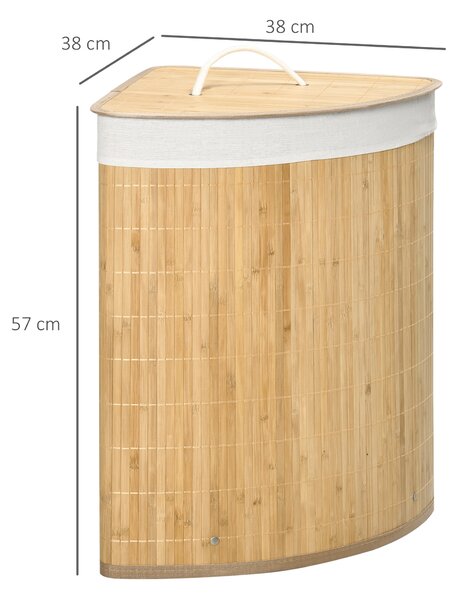 HOMCOM Bamboo Laundry Basket with Lid, 55 Litres Laundry Hamper w/ Removable Washable Lining, Corner Washing Baskets, Natural Aosom UK