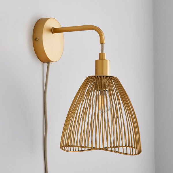 Elements Jaula Rattan Plug In Wall Light