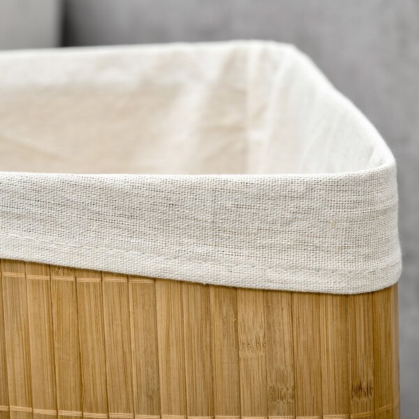 HOMCOM Bamboo Laundry Basket with Lid, 55 Litres Laundry Hamper w/ Removable Washable Lining, Corner Washing Baskets, Natural Aosom UK