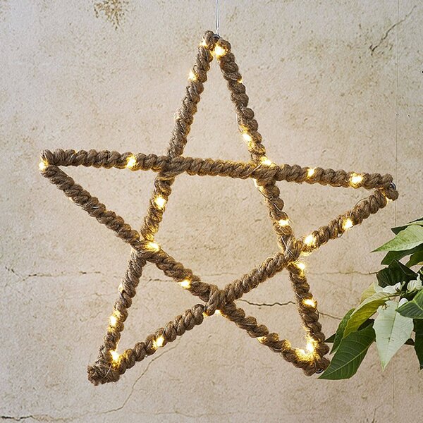 Jutta LED decorative star, wrapped in jute rope