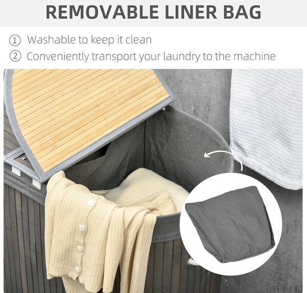 HOMCOM Bamboo Laundry Sanctuary: 100L Dual-Compartment Hamper with Lid & Removable Liner, Greystone Aosom UK