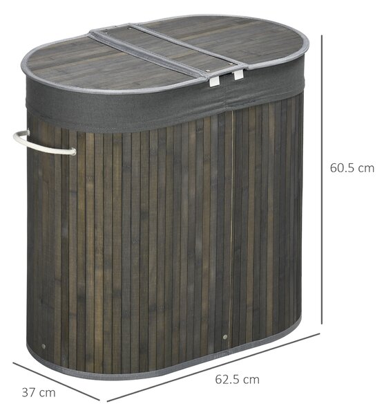 HOMCOM Bamboo Laundry Sanctuary: 100L Dual-Compartment Hamper with Lid & Removable Liner, Greystone Aosom UK