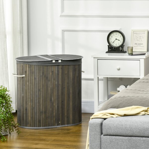 HOMCOM Bamboo Laundry Sanctuary: 100L Dual-Compartment Hamper with Lid & Removable Liner, Greystone Aosom UK