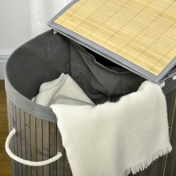 HOMCOM Bamboo Laundry Sanctuary: 100L Dual-Compartment Hamper with Lid & Removable Liner, Greystone Aosom UK