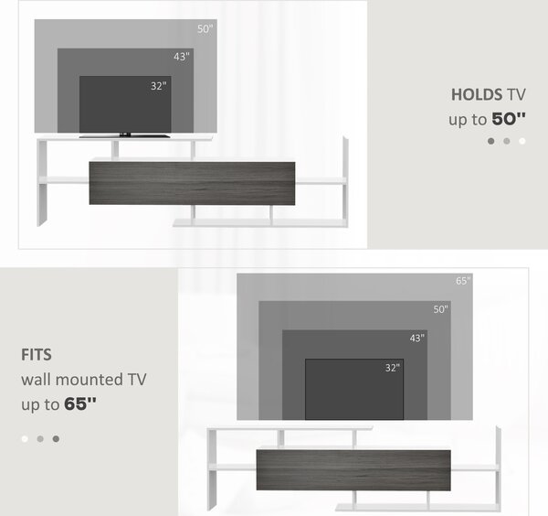 HOMCOM TV Unit w/ Storage for Wall-Mounted 65" TVs or Standing 50" TVs, TV stand set w/ a Wall Shelf & a Cabinet for Bedroom-White & Grey Aosom UK
