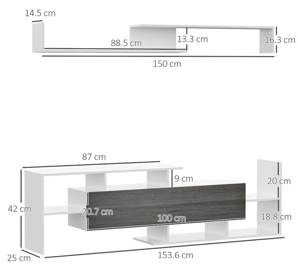 HOMCOM TV Unit w/ Storage for Wall-Mounted 65" TVs or Standing 50" TVs, TV stand set w/ a Wall Shelf & a Cabinet for Bedroom-White & Grey Aosom UK