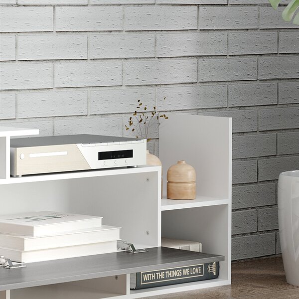 HOMCOM TV Unit w/ Storage for Wall-Mounted 65" TVs or Standing 50" TVs, TV stand set w/ a Wall Shelf & a Cabinet for Bedroom-White & Grey Aosom UK