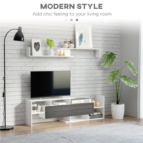 HOMCOM TV Unit w/ Storage for Wall-Mounted 65" TVs or Standing 50" TVs, TV stand set w/ a Wall Shelf & a Cabinet for Bedroom-White & Grey Aosom UK