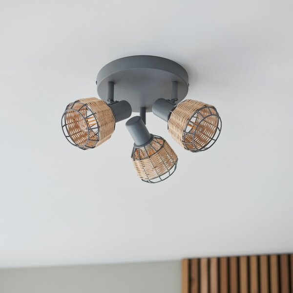 Ohio 3 Light Grey Semi Flush Ceiling Light