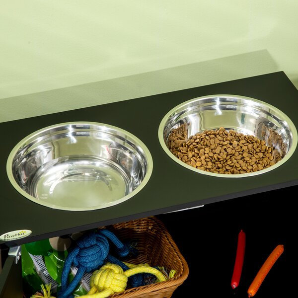 PawHut Pet Feeding Station for Large Dogs, Raised Dog Bowls with Stand, Storage, 2 Stainless Steel Bowls, Black, 60 x 30 x 35.5 cm Aosom UK