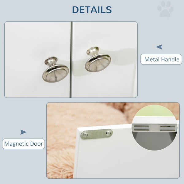 PawHut Elevated Dog Bowls for Large Breeds, Pet Feeding Station with Storage, 2 Stainless Steel Bowls, White, 60x30x35.5cm Aosom UK