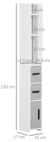Kleankin Freestanding Bathroom Cabinet, Modern Tall Storage with Open Shelves and 3 Cupboards, for Bedroom Hallway, Grey Aosom UK