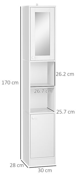 Kleankin Tall Bathroom Cabinet with Mirror: Slim Freestanding Unit, Adjustable Shelves Aosom UK