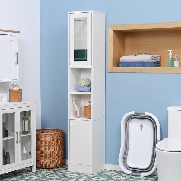 Kleankin Tall Bathroom Cabinet with Mirror: Slim Freestanding Unit, Adjustable Shelves Aosom UK