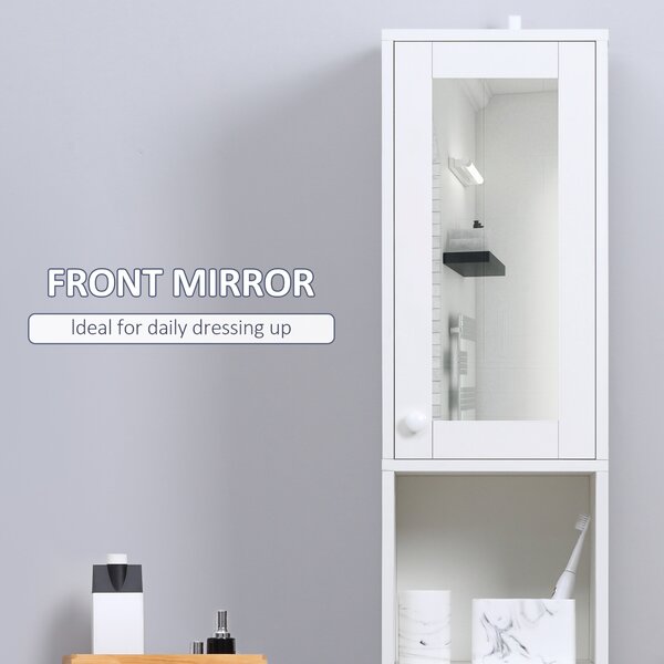 Kleankin Tall Bathroom Cabinet with Mirror: Slim Freestanding Unit, Adjustable Shelves Aosom UK