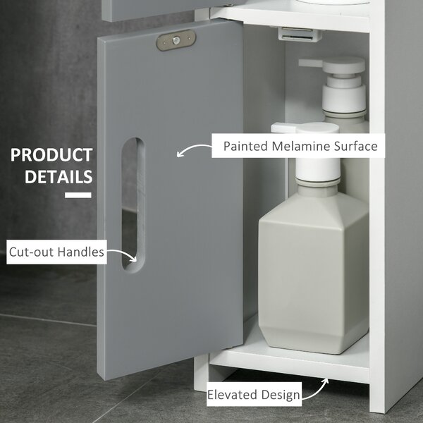Kleankin Freestanding Bathroom Cabinet, Modern Tall Storage with Open Shelves and 3 Cupboards, for Bedroom Hallway, Grey Aosom UK