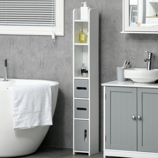 Kleankin Freestanding Bathroom Cabinet, Modern Tall Storage with Open Shelves and 3 Cupboards, for Bedroom Hallway, Grey Aosom UK