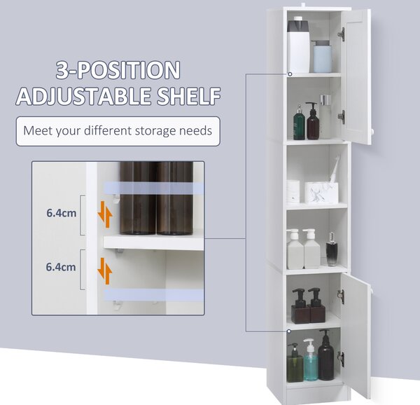 Kleankin Tall Bathroom Cabinet with Mirror: Slim Freestanding Unit, Adjustable Shelves Aosom UK