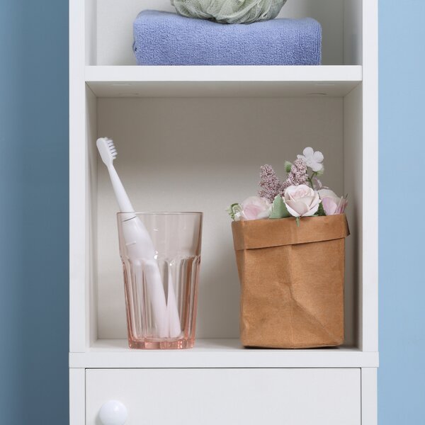 Kleankin Tall Bathroom Cabinet with Mirror: Slim Freestanding Unit, Adjustable Shelves Aosom UK