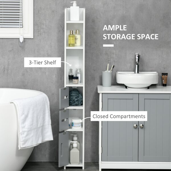Kleankin Freestanding Bathroom Cabinet, Modern Tall Storage with Open Shelves and 3 Cupboards, for Bedroom Hallway, Grey Aosom UK