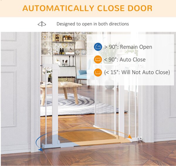 PawHut Pressure Fit Safety Gate for Doorways and Staircases, Dog Gate w/ Auto Closing Door, Pet Barrier for Hallways w/ Double Locking - White