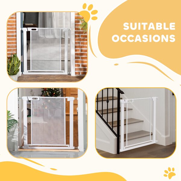 PawHut Pressure Fit Safety Gate for Doors & Stairs, Dog Gate w/ Auto Close, Pet Barrier for Hallways, w/ Double Locking Openings 75-82 cm Aosom UK