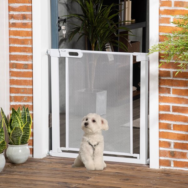 PawHut Pressure Fit Safety Gate for Doors & Stairs, Dog Gate w/ Auto Close, Pet Barrier for Hallways, w/ Double Locking Openings 75-82 cm Aosom UK
