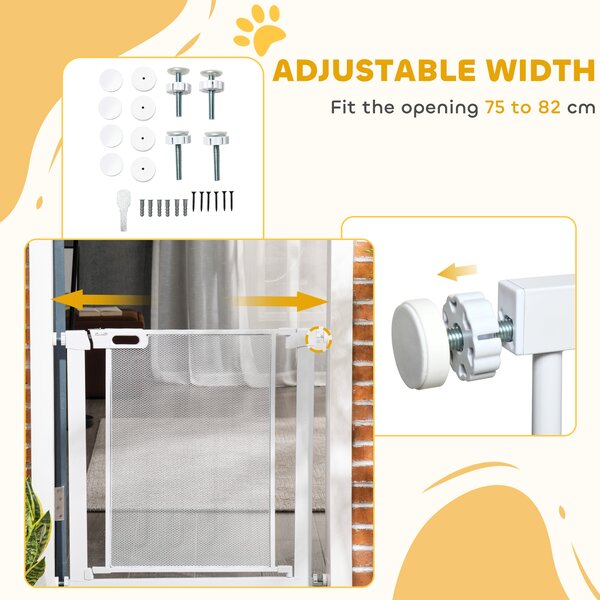 PawHut Pressure Fit Safety Gate for Doors & Stairs, Dog Gate w/ Auto Close, Pet Barrier for Hallways, w/ Double Locking Openings 75-82 cm Aosom UK
