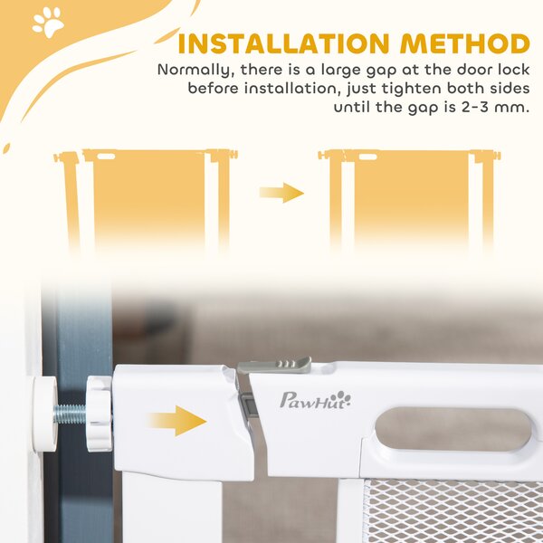 PawHut Pressure Fit Safety Gate for Doors & Stairs, Dog Gate w/ Auto Close, Pet Barrier for Hallways, w/ Double Locking Openings 75-82 cm Aosom UK