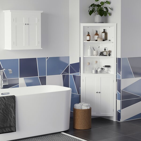 Kleankin Triangle Free Standing Bathroom Cabinet, Corner Bathroom Storage Unit with Cupboard and 3-Tier Shelves, White Aosom UK